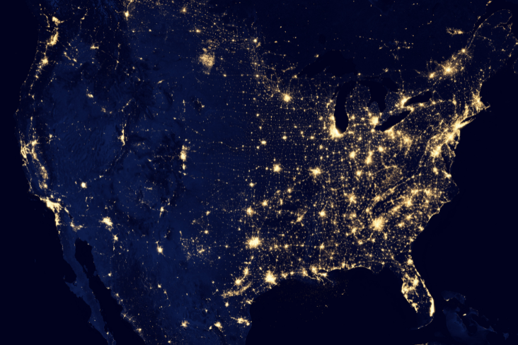 Map of the United States at Night Time